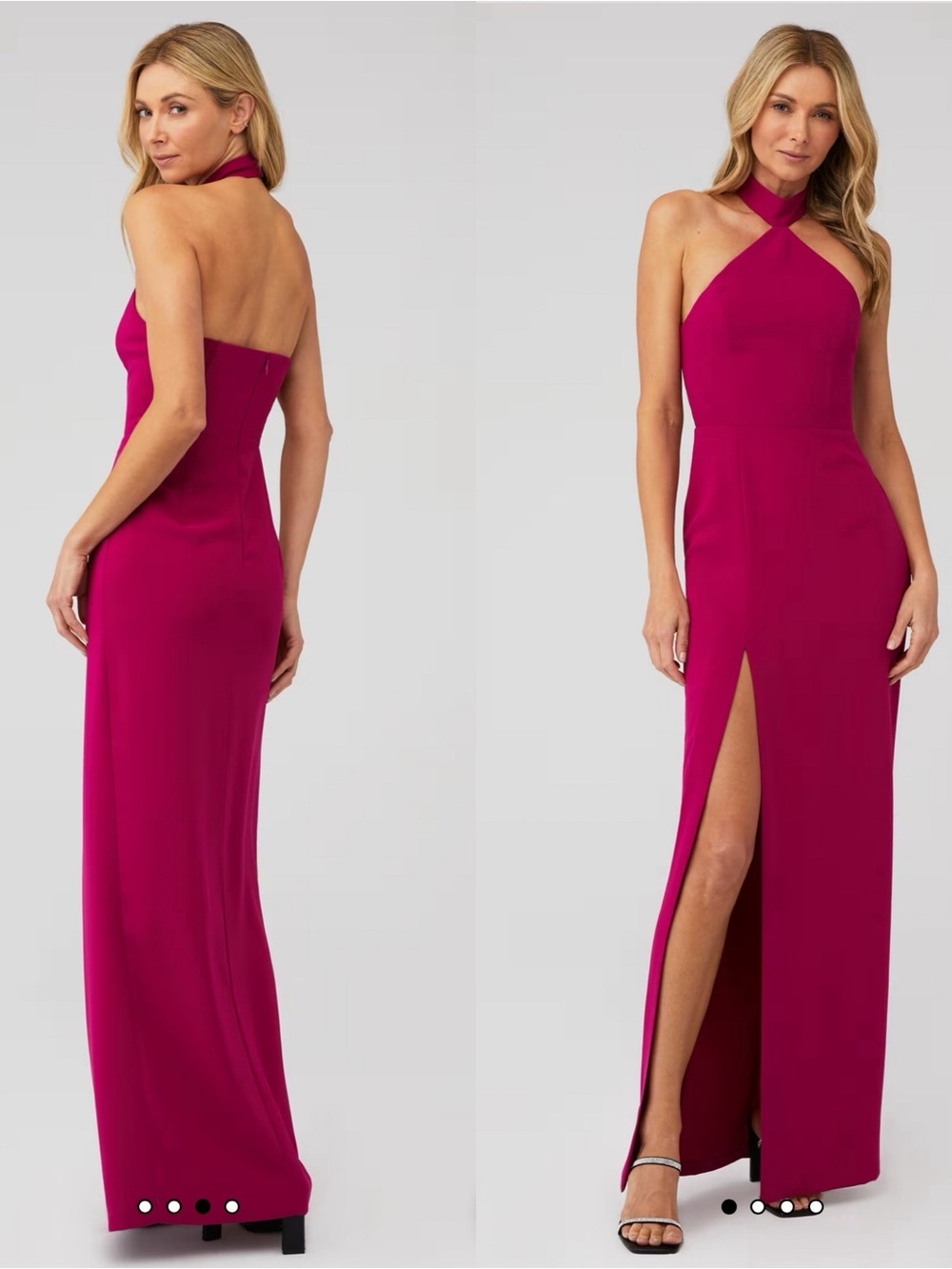 Amanda Uprichard Queen Gown XS Magenta Pink Halter Maxi Dress Open Back